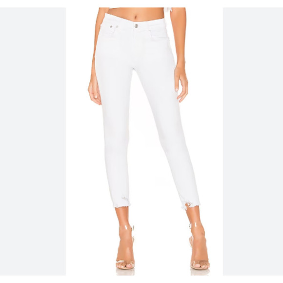 AGOLDE Sophie High Rise Skinny Crop White Jeans with Raw Hem  -   Size 25 - Picture 1 of 16